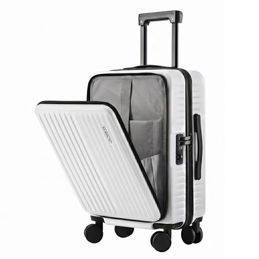 Wanderlite 20" Luggage Suitcase Front Pocket Travel Carry On Dual TSA White