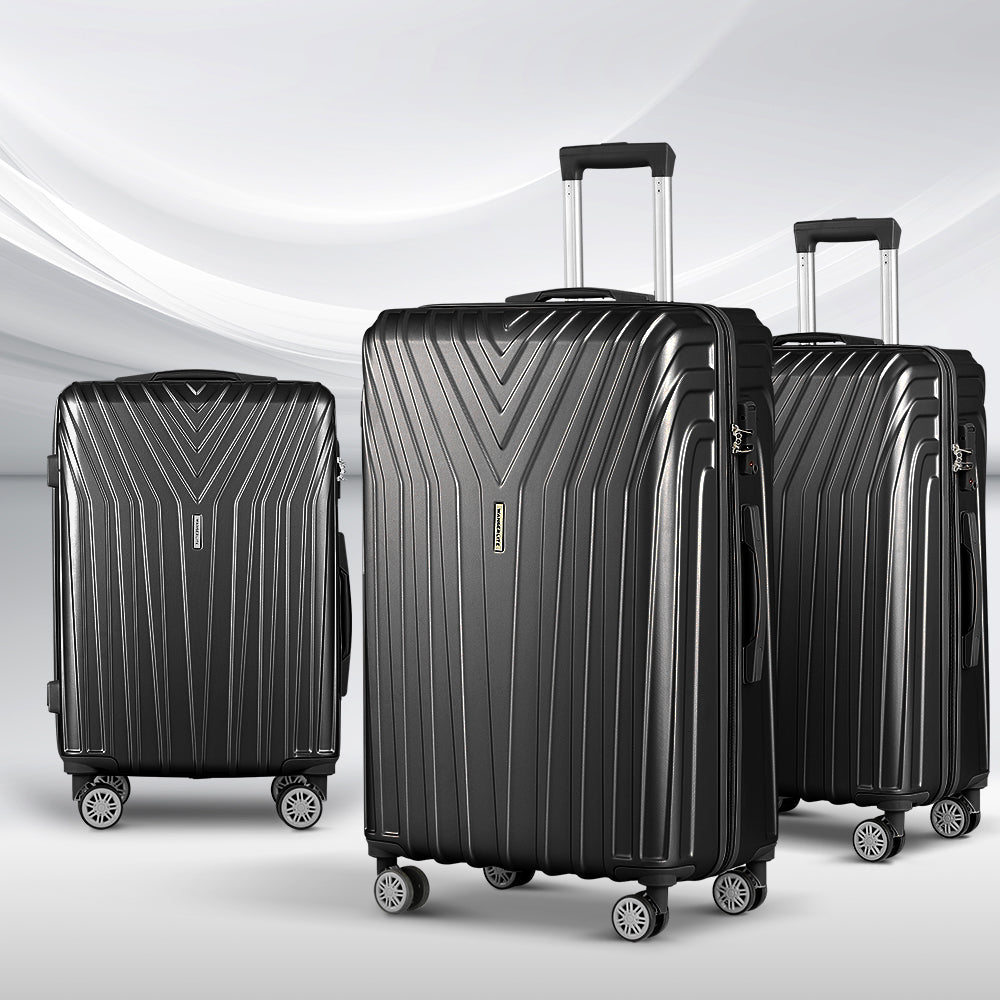 Wanderlite 3 Set Luggage 20-24-28 Inch Suitcase with TSA Lock Carry On Hard Shell Travel Luggage Organiser Case Black