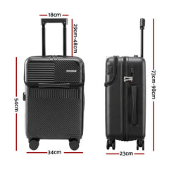 Wanderlite 20" Luggage Suitcase Front Pocket Travel Carry On TSA Black