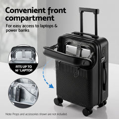 Wanderlite 20" Luggage Suitcase Front Pocket Travel Carry On TSA Black
