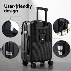 Wanderlite 20" Luggage Suitcase Front Pocket Travel Carry On TSA Black