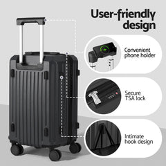 Wanderlite 2pcs Trunk Luggage Suitcase Travel Carry On TSA Lock 12" 20" Black