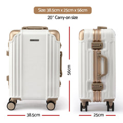 Wanderlite 20" Aluminium Frame Carry On Luggage Suitcase TSA Lock Spinner Wheels White Gold