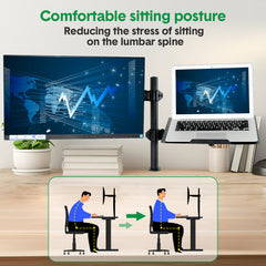 Laptop Desk Mount Monitor Stand Combo Rotatable Dual Arm Desk Mount 13 to 32 inch Screen Holder Bracket Up Height Tray Adjustable Black