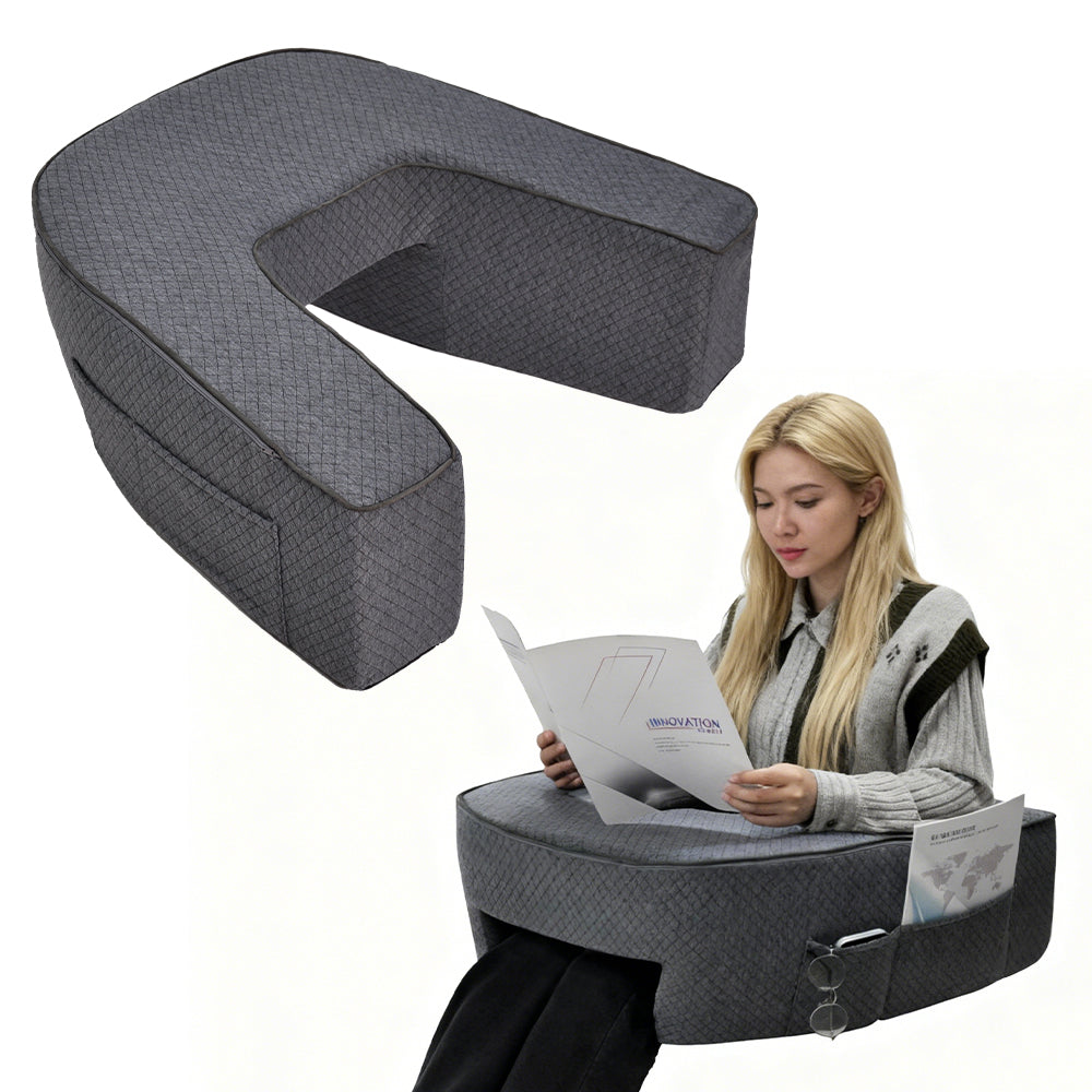 Ergonomic Reading Pillow High Density Sponge Laptop Pillow for Sofa Couch Bed Reading Gaming with Storage Pocket Soft Arm Rest Pillow 73x60x30cm Grey