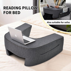 Ergonomic Reading Pillow High Density Sponge Laptop Pillow for Sofa Couch Bed Reading Gaming with Storage Pocket Soft Arm Rest Pillow 73x60x30cm Grey