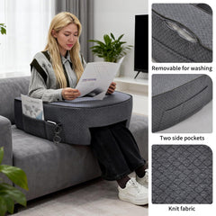 Ergonomic Reading Pillow High Density Sponge Laptop Pillow for Sofa Couch Bed Reading Gaming with Storage Pocket Soft Arm Rest Pillow 73x60x30cm Grey