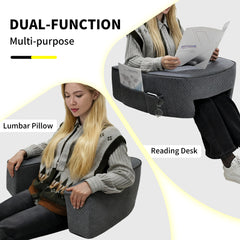 Ergonomic Reading Pillow High Density Sponge Laptop Pillow for Sofa Couch Bed Reading Gaming with Storage Pocket Soft Arm Rest Pillow 73x60x30cm Grey