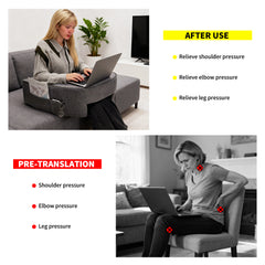 Ergonomic Reading Pillow High Density Sponge Laptop Pillow for Sofa Couch Bed Reading Gaming with Storage Pocket Soft Arm Rest Pillow 73x60x30cm Grey