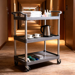 3 Tier Service Cart 1m Length Large Rolling Trolley with Handles and Swivel Wheels for Cafe Restaurant Kitchen Food Serving Catering 120kg Capacity Utility Cart