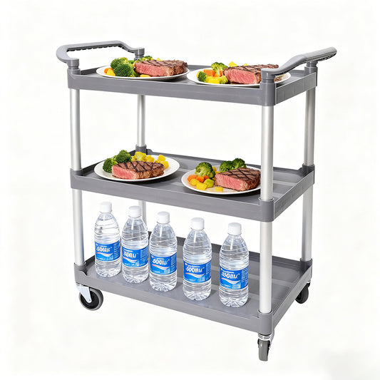 3 Tier Service Cart 1m Length Large Rolling Trolley with Handles and Swivel Wheels for Cafe Restaurant Kitchen Food Serving Catering 120kg Capacity Utility Cart
