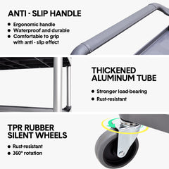 3 Tier Service Cart 1m Length Large Rolling Trolley with Handles and Swivel Wheels for Cafe Restaurant Kitchen Food Serving Catering 120kg Capacity Utility Cart