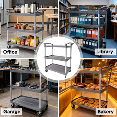 3 Tier Service Cart 1m Length Large Rolling Trolley with Handles and Swivel Wheels for Cafe Restaurant Kitchen Food Serving Catering 120kg Capacity Utility Cart
