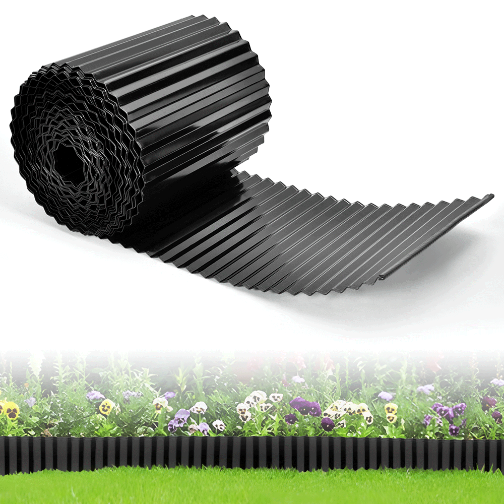 30cmx20m Corrugated Garden Edging Border Flexible Steel Tall Landscape Edging for Flower Raised Bed Lawn Yard Paver Weather Resistant Divider Black
