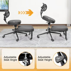 Cross Legged Office Chair Height Adjustable Meditation Chair 360 Footrest Rotating Kneeling Chair with Backrest and Wheels Home Office Yoga Chair Black