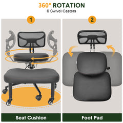Cross Legged Office Chair Height Adjustable Meditation Chair 360 Footrest Rotating Kneeling Chair with Backrest and Wheels Home Office Yoga Chair Black