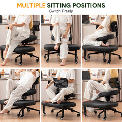 Cross Legged Office Chair Height Adjustable Meditation Chair 360 Footrest Rotating Kneeling Chair with Backrest and Wheels Home Office Yoga Chair Black