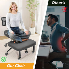 Cross Legged Office Chair Height Adjustable Meditation Chair 360 Footrest Rotating Kneeling Chair with Backrest and Wheels Home Office Yoga Chair Black
