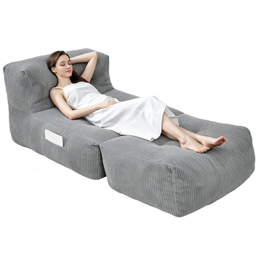 Single Lounger Chair Folding Corduroy Anti Slip Bean Bag Floor Lazy Sofa with Sponge Filler and Back Support for Living Room Bedroom Guest Room 170x85x63cm