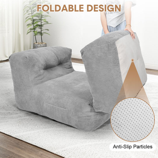 Single Lounger Chair Folding Corduroy Anti Slip Bean Bag Floor Lazy Sofa with Sponge Filler and Back Support for Living Room Bedroom Guest Room 170x85x63cm