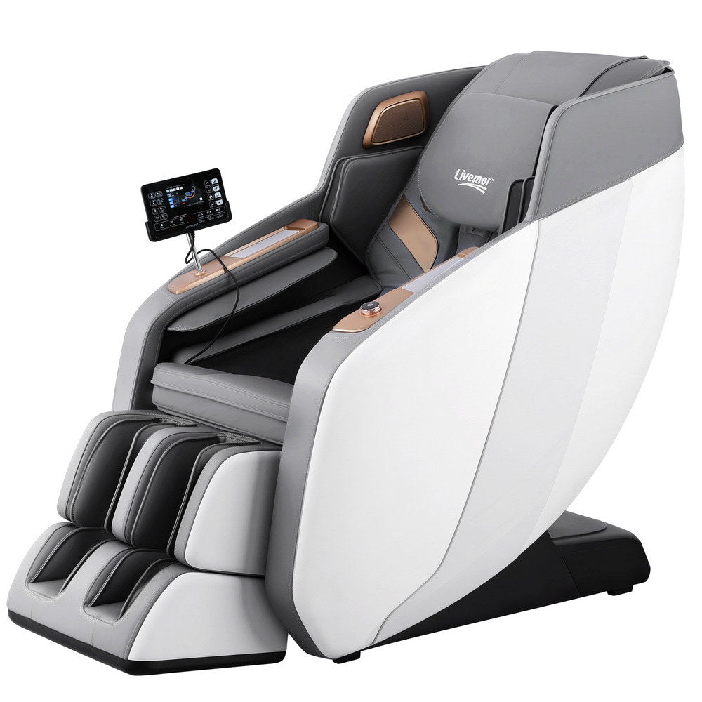 Livemor 4D Massage Chair Electric Recliner Double Core Mechanism Massager ROWA White