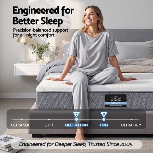 Giselle Bedding King Single Mattress 23cm Pocket Spring Mattress with Adjustable Firmness Reversible Foam Layer for Medium Firm & Firm Support Motion Isolation Bedroom Bed