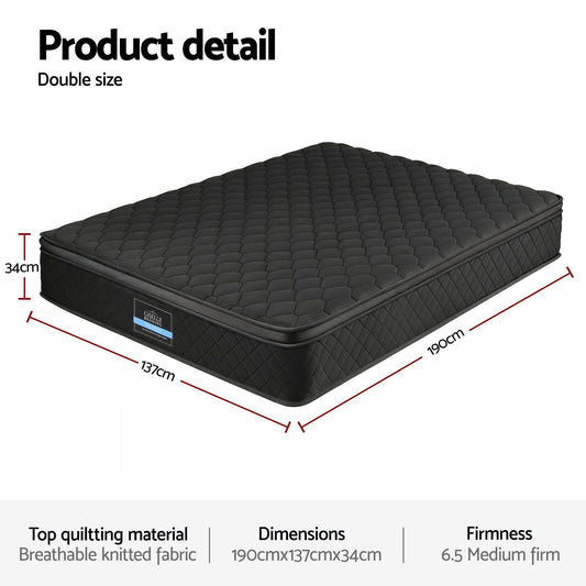 Giselle Bedding Double Mattress 34cm Euro Top with 5-Zone Pocket Spring Support Black
