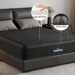 Giselle Bedding Double Mattress 34cm Euro Top with 5-Zone Pocket Spring Support Black