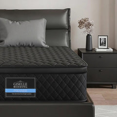 Giselle Bedding King Single Mattress 34cm Euro Top with 5-Zone Pocket Spring Support Black