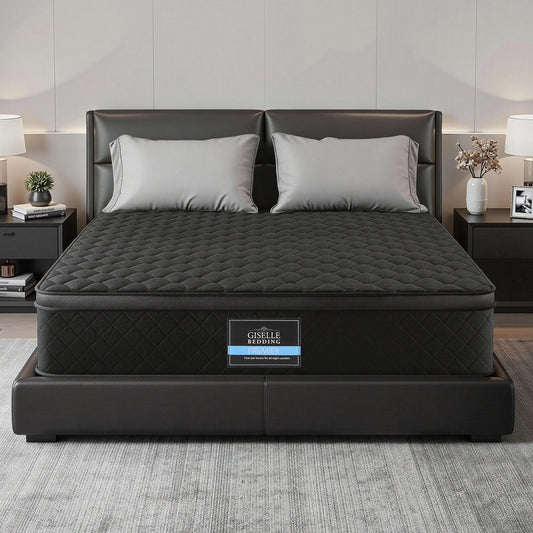 Giselle Bedding Queen Mattress 34cm Euro Top with 5-Zone Pocket Spring Support Black