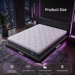 Levitex King Mattress Lumbar Support, 5-Zone Pocket Springs & 2-Row Hardened Edges for Deep Sleep, Cooling Gel Memory & Egg-Crate Foam