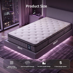 Levitex Single Mattress 2 Rows Edge Support for Deep Sleep 5-Zone Ergonomic Pocket Spring Breathable Corrugated Sponge Medium Firm 30CM