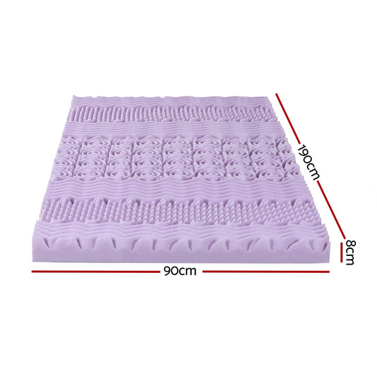Giselle 8cm Memory Foam Mattress Topper Lavender Infused Bamboo Cover 7-Zone Single