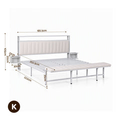 Artiss King Metal Bed Frame Boucle Headboard Charging Station Side Table White