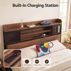 Artiss Double Bed Frame with Charging Station 4 Drawers Storage Oak