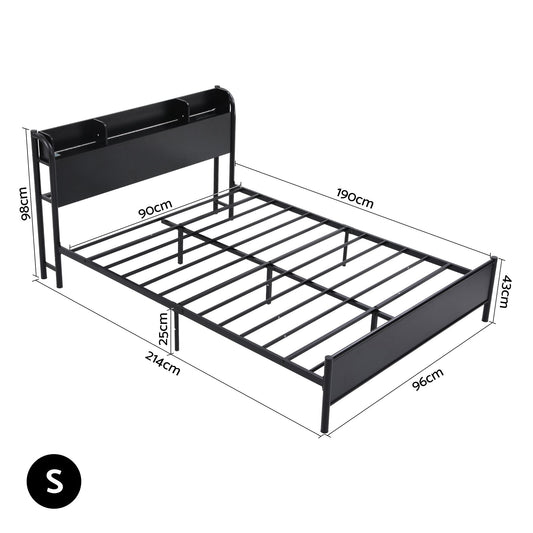 Artiss Bed Frame Single Size with Storage Shelf Headboard Charging Station GRID
