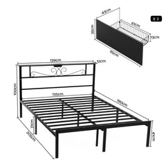 Artiss Double Bed Frame with Charging Station & Storage Drawers Metal