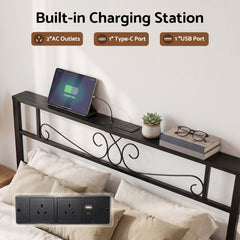 Artiss Double Bed Frame with Charging Station & Storage Drawers Metal
