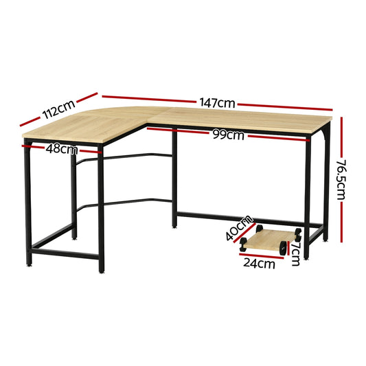 Artiss Computer Desk L-Shape CPU Stand Oak 147CM