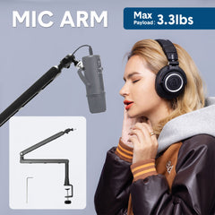 Mic Arm Microphone Holder Swivel Suspension Boom Hidden Cable Channels Versatile Desk Clamp Counterweight 1/4闁?3/8闁?5/8闁?Mic Mounts Studio Broadcast Streaming Work