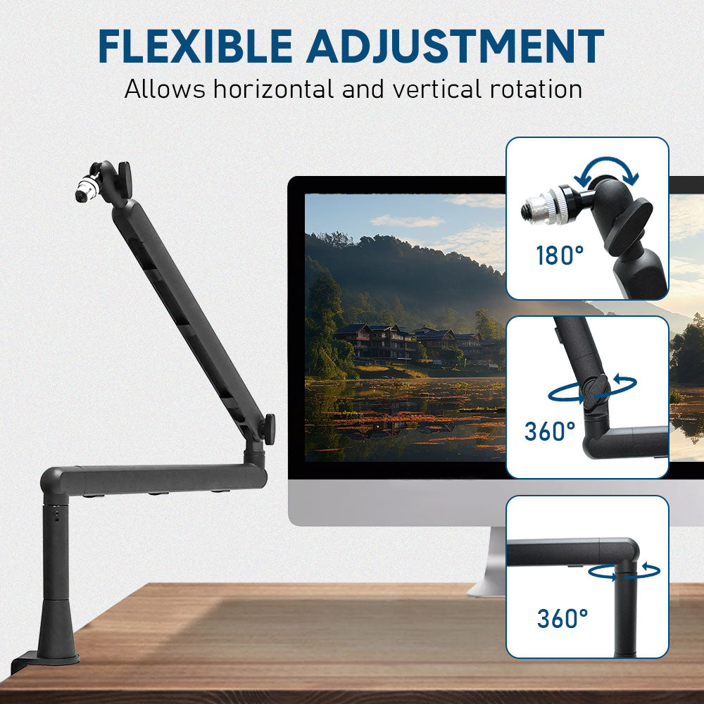 Mic Arm Microphone Holder Swivel Suspension Boom Hidden Cable Channels Versatile Desk Clamp Counterweight 1/4闁?3/8闁?5/8闁?Mic Mounts Studio Broadcast Streaming Work