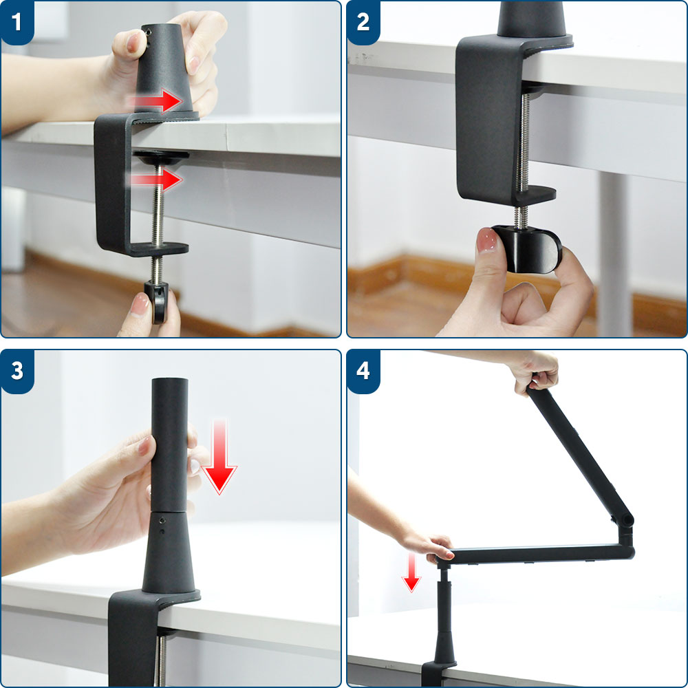 Mic Arm Microphone Holder Swivel Suspension Boom Hidden Cable Channels Versatile Desk Clamp Counterweight 1/4闁?3/8闁?5/8闁?Mic Mounts Studio Broadcast Streaming Work
