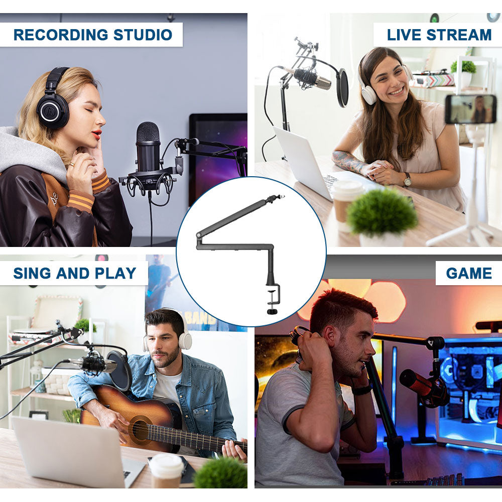 Mic Arm Microphone Holder Swivel Suspension Boom Hidden Cable Channels Versatile Desk Clamp Counterweight 1/4闁?3/8闁?5/8闁?Mic Mounts Studio Broadcast Streaming Work