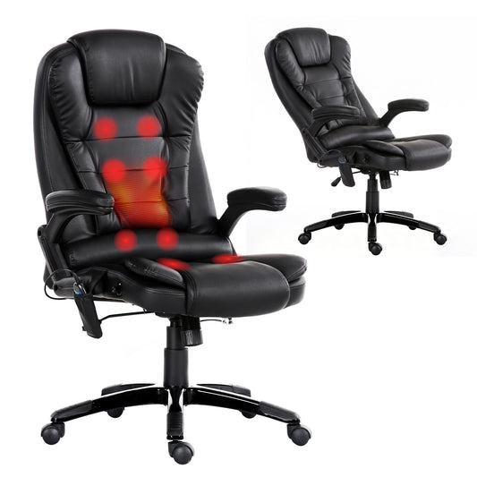 Artiss 8 Point Massage Office Chair Heated Seat Recliner PU Black