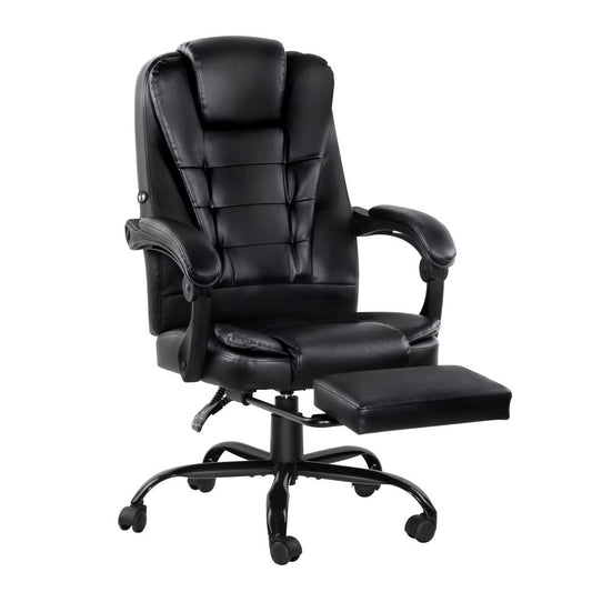 Artiss 2 Point Massage Office Chair PU Leather Footrest Black
