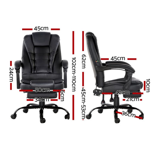 Artiss 2 Point Massage Office Chair PU Leather Footrest Black