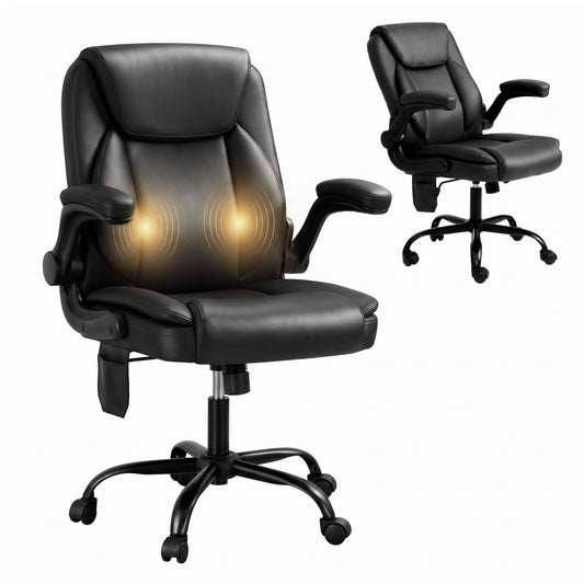 Artiss 2 Point Massage Office Chair Leather Mid Back Black