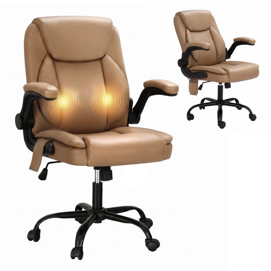 Artiss 2 Point Massage Office Chair Leather Mid Back Brown