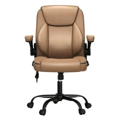 Artiss 2 Point Massage Office Chair Leather Mid Back Brown