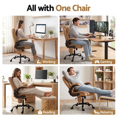 Artiss 2 Point Massage Office Chair Leather Mid Back Brown